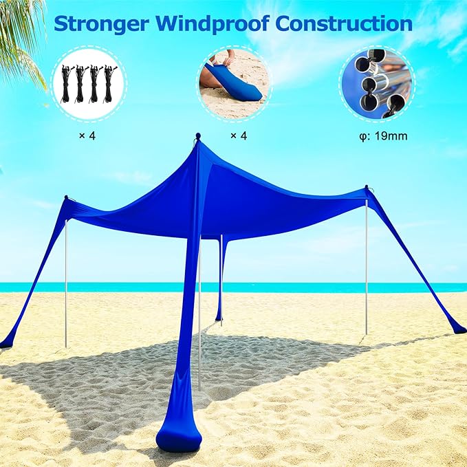 COMMOUDS Beach Tent Sun Shelter - UPF50+ Pop Up Beach Canopy with Sandbags & Sand Shovel & Windproof Poles, Portable Sun Shade for Beach, Camping, Picnics, Backyard