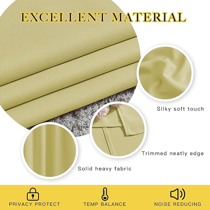 NICETOWN Room Darkening Curtain Panels 72 - Window Treatment Energy Saving Thermal Insulated Solid Grommet Room Darkening Drapes for Living Room (Paler Yellow, 1 Pair, 66 by 72-Inch)
