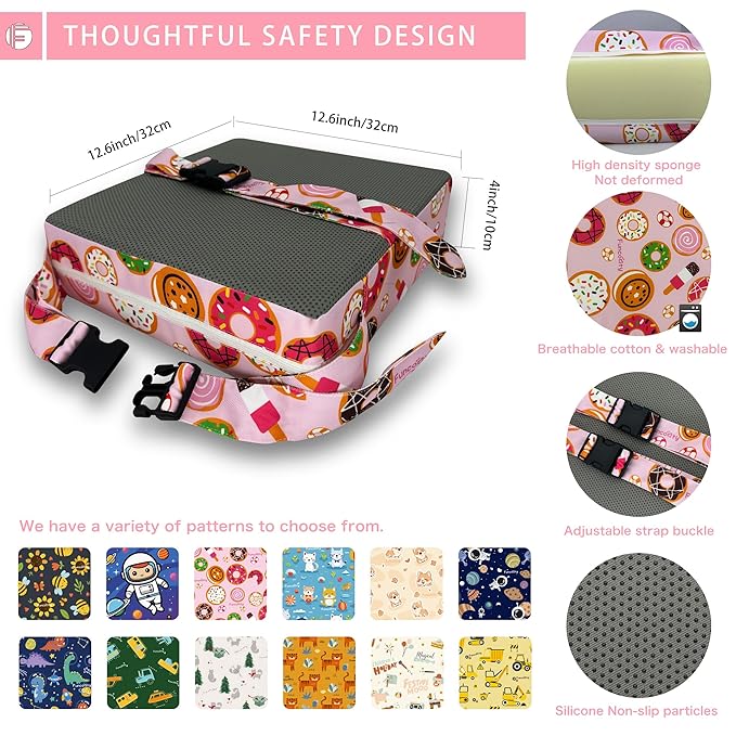 Toddler Booster Seat for Dining Table, Portable Booster Seat for Kitchen Chair, 4 Inch High-Density Foam Cushion with Adjustable Safety Straps and Non-Slip Bottom, Perfect for Kids Travel and Daily