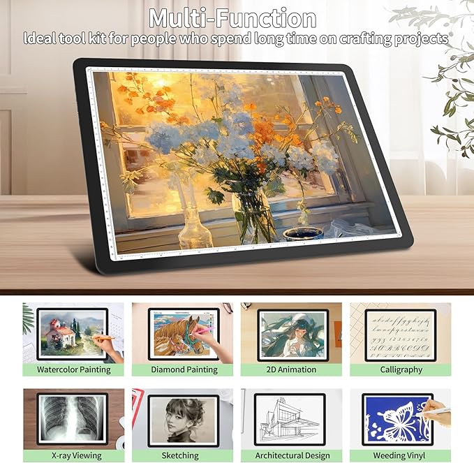 Phylosal Rechargeable A3 LED Light Pad for Diamond Painting, Ultra-Thin Magnetic Tracing Light Box for Drawing, Diamond Art Light Board with Side Button, Super Bright Light Table for Sketching (Black)