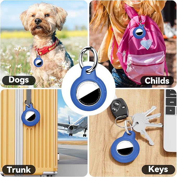 Upgrade Waterproof Airtags Holder with Apple Airtags Keychain, Hard PC Air Tag Case, Anti-Scratch & Shock Air tag Holder,Men's Women's Keyrings & Keychains, for Dog,Car Key,Luggage-Blue