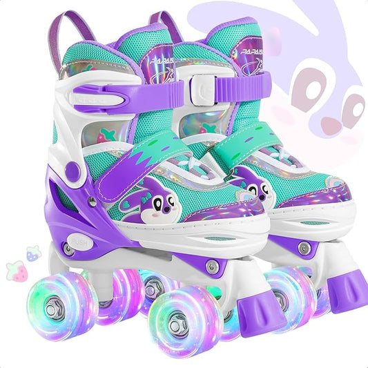 PAPAISON Adjustable Roller Skates for Girls Illuminating Wheels, Kids Toddler Rollerskates Ages 4-6 5-8 8-12