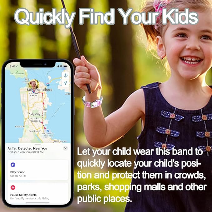 Waterproof Bracelet for AirTag Kids, Hidden Printed Wristband for Apple Air Tag, Silicone Holder for AirTag GPS Tracker Case for Band for Child Toddler, Secure Anti-Lost Protection(Butterfly)