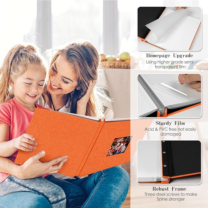 Spbapr Large Photo Album Self Adhesive Linen cover DIY Magnetic Scrapbook album with A Metal Pen Hold 4x6 5x7 6x8 8x10 10x12 Pictures 13.2"x12.8"60pages