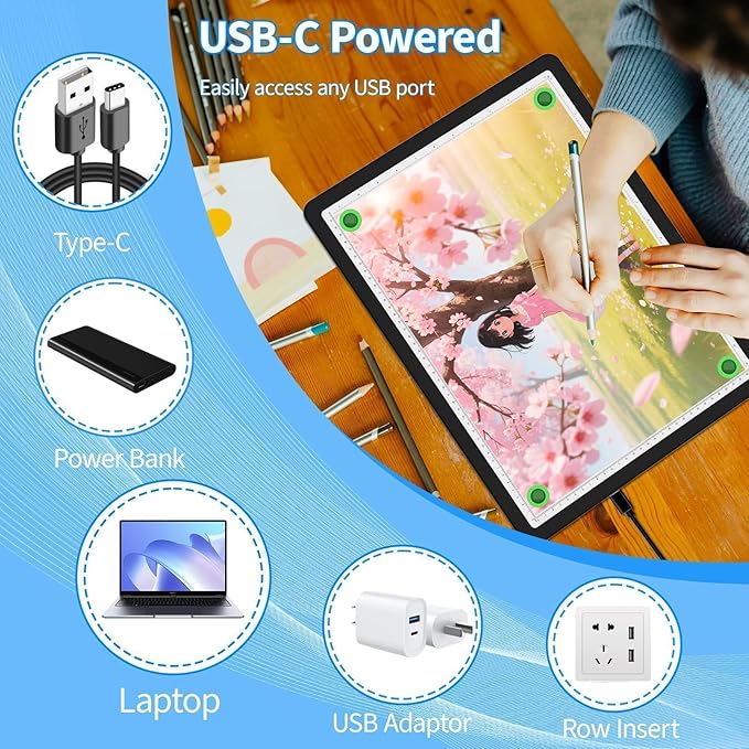 KOBAIBAN A3 Light Board for Diamond Painting & Tracing, Tracing Light Box with Side Physical Buttons, 6-Levels Adjustable Brightness, USB-C Powered Light Table for Art Crafting(Black, 46.2 x 33.9 CM)