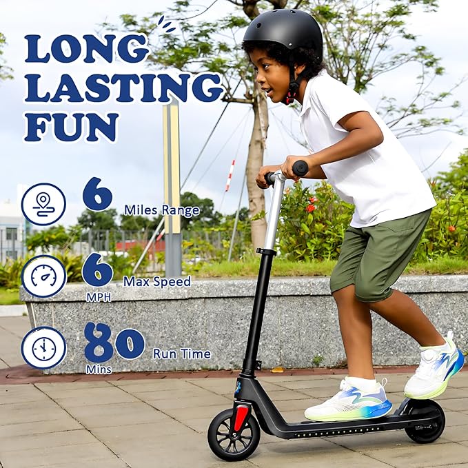 Caroma Electric Scooter for Kids Ages 6-12,150W/180WMotor,10 MPH Max Speed & 7 Miles,Colorful Lights,Adjustable Height & Speed,LED Display,Foldable Kids Electric Scooter 132 Lbs Max Load,Idea Gift