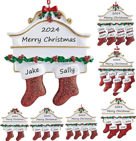 Personalized Christmas Ornaments 2025 Family of 2/3/4/5/6/7/8 Custom Christmas Stocking Ornament with Names Customized Ornaments for Xmas Tree,Family of 2