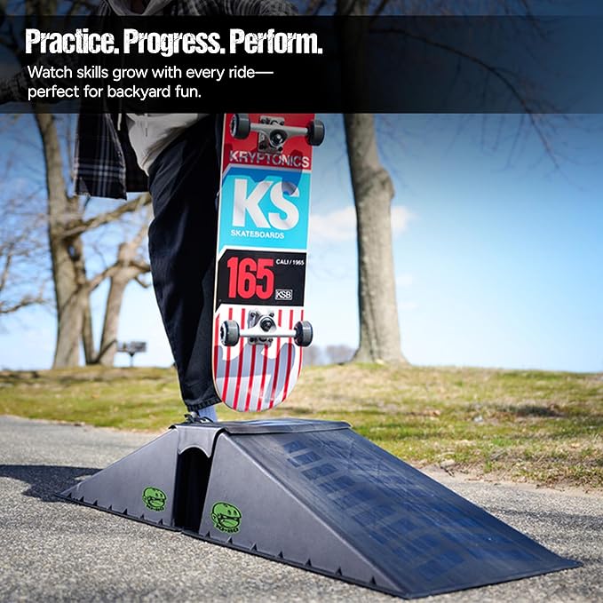 Ten-Eighty Micro Flybox Launch Ramp Set with 2 Connecting Ramps, Portable Skateboard, BMX Bike, Scooter, RC Car, Durable, Lightweight, Non-Slip Rubber Construction for Kids & Teens, Black - 56" Length