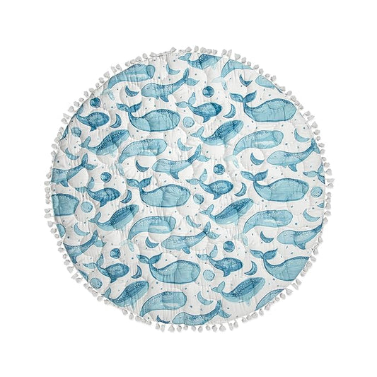 Crane Baby Activity Mat, Baby Play Mat Whale Print, Ocean Nursery Decor for Boys & Girls, Infant Tummy Time Floor, Ocean Nursery Decor, 40" x 40"