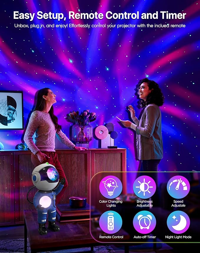 Rossetta Astronaut Galaxy Projector, Star Projector for Bedroom, LED Night Light for Kids Room with Timer and Remote, Room Decor Aesthetic, Home Decor, Gifts for Adults, Teens, Christmas, Birthday