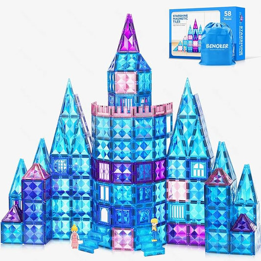 Ice Castle Magnetic Tiles-Sparkling Building Blocks, 3D Educational Toys for Kids, Construction STEM Toys for 3 4 5 6 7 8 Year Olds, Birthday Gift for Boys and Girls