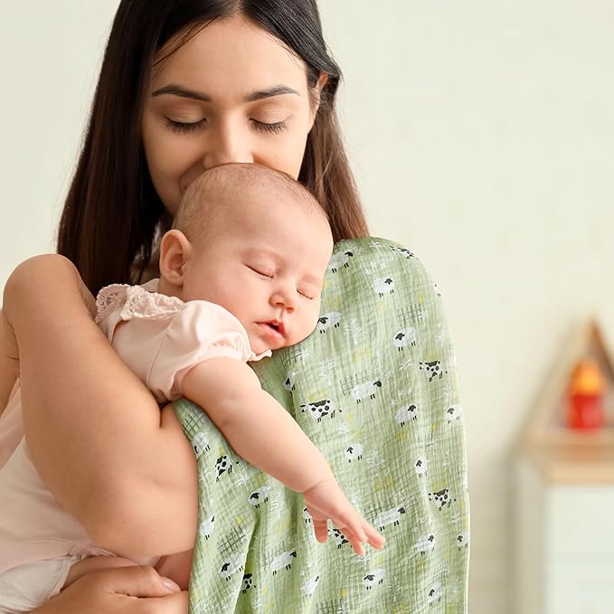 Muslin Swaddle Blankets for Newborn, 3 Pack Breathable Soft Receiving Blanket, Large 38 x 40 inches Swaddle Wrap Burping Clothes Diapers, Essentials Infant Shower Items, Toddler Gift (Cute Farm)