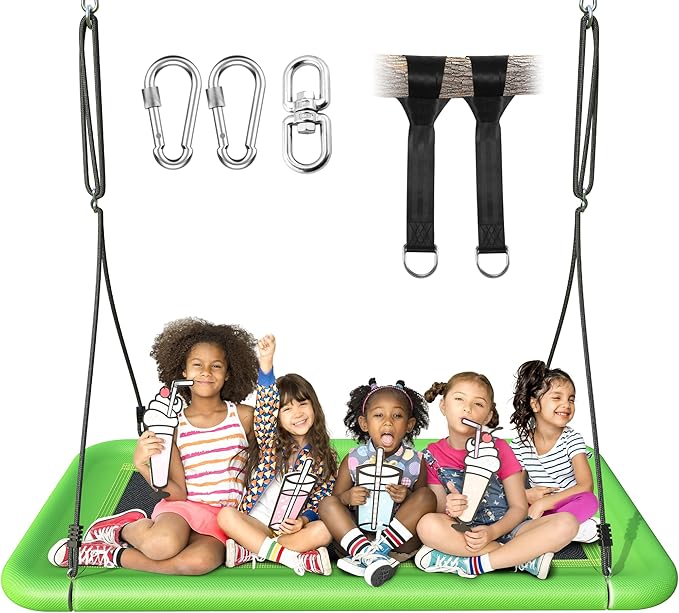 Tree Swing for Kids and Adults, 60" Waterproof Rectangle Platform Swing, 700lbs Heavy Duty with Adjustable Straps, Green