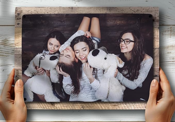 MUNDAZE Custom Portrait Metal Print on Reclaimed Wood Pallet Frame – Personalized Family Photo Gift – Glossy Aluminum Wall Art Keepsake – Made and Shipped in USA (12 x 12)