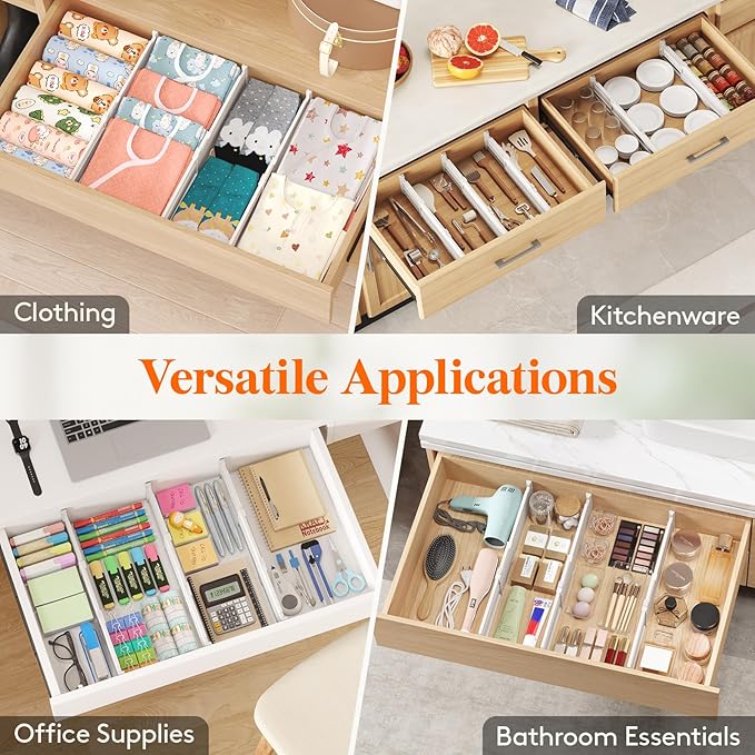 Lifewit 9 Pack Drawer Dividers 4" High, 13.8-22.5" Dresser Drawer Divider, Adjustable Drawer Organizers for Clothes, Plastic Drawers Separators for Dresser, Bedroom, Bathroom, Kitchen, Office