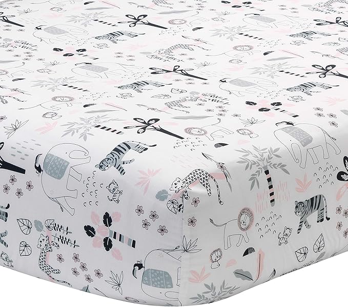 Lambs & Ivy Happy Jungle Pink/White Safari Nursery 5-Piece Crib Bedding Set