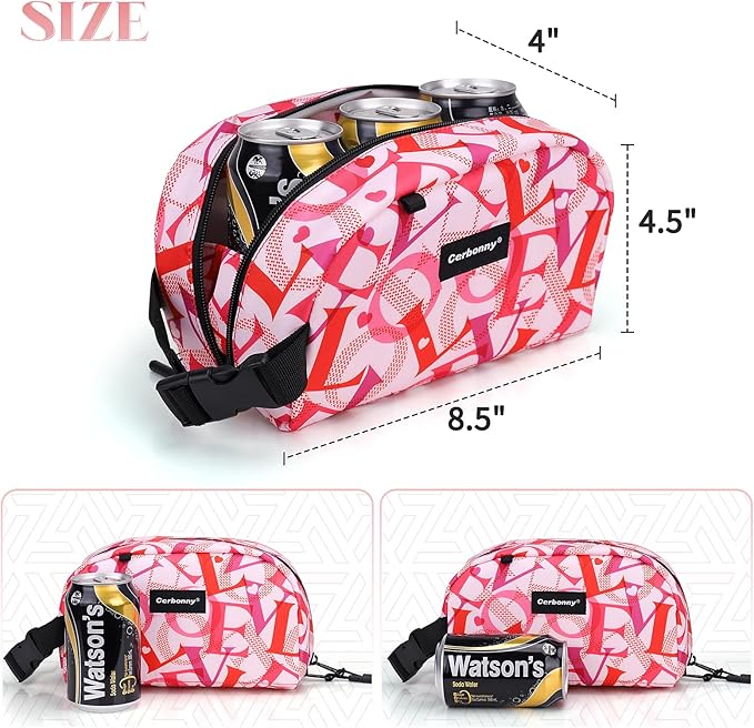 Cerbonny Small Cooler Bag Freezable Lunch Bag for Work School Travel, Leak-Proof, Insulated, Portable, Lightweight, 2.5L, Love Pattern