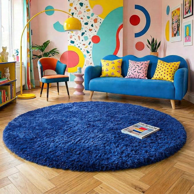 Amdrebio Navy Blue Round Rug 4Ft - Image 5