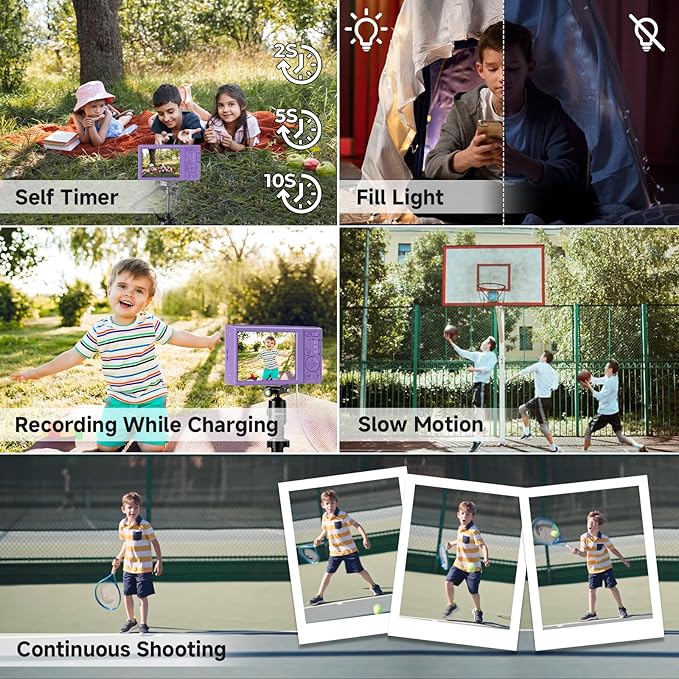 Digital Camera, 44MP FHD 4K Vlogging Camera for Kids Point and Shoot Cameras with 64GB Card, 16X Zoom Portable Compact Small Camera Gifts for Teens Boys Girls Adult Beginner