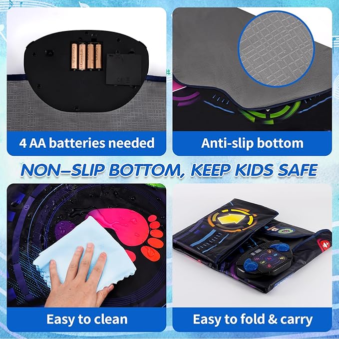 Kids Electronic Dance Pad with Light-up 6-Button & Wireless Bluetooth, Music Dance Game Mat with Built-in Music 9 Levels and 3 Modes, Birthday Gifts, Toys for Girls Ages 4-8, 8-12