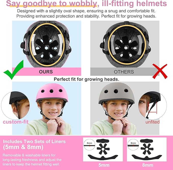 Vvinca Kids Toddlers Bike Helmet Adjustable for Ages 3-5-8 Years, Knee Pads and Elbow Pads Set Wrist Guard Sports Protective Gear Set for Roller Skate Bicycle Skateboard Scooter Girl Boy Birthday Gift