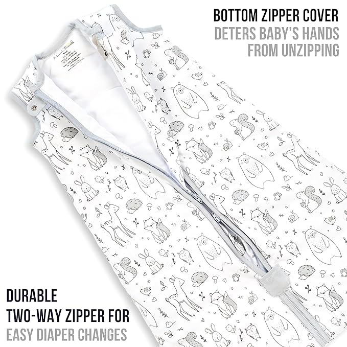 Baby Sleep Sack 1.0 TOG, Organic Cotton Baby Wearable Blanket with Two-Way Zipper, Swaddle Transition Baby Sleeping Bag, All-Season Sleep Sack for Newborn Infant Toddler Boy Girl, 2-Pack