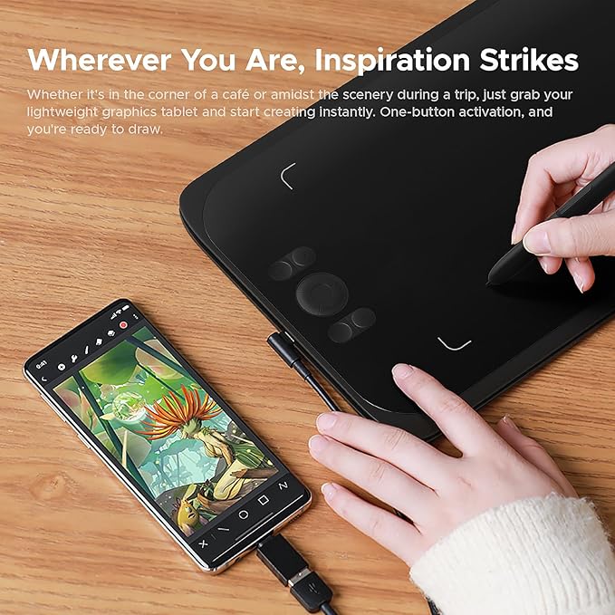 Drawing Tablet,UGEE M808 10x6 Inch, 8192 Levels Pressure, Battery-Free Stylus, 8 Shortcut Keys, Digital Art Tablet for Drawing, Design, Online Teaching, Mac/Windows/Chrome Os/Android, Black