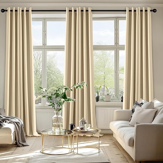 MIULEE Cream Beige Blackout Curtains for Bedroom Living Room 96 Inches Long 2 panels, Thermal Insulated Room Darkening Drapes Solid Grommet Top Noise Reducing Light Blocking Window Curtains 40x96 Inch