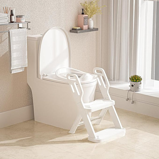 Toddler Potty Training Toilet Seat-Alongside Foldable Potty Train Chair Adapter, Potty Seats with Steps Ladder for Toddlers Kids, Boys, Girls, Child, Baby, and Must-Haves Portable Step Stool Supplies