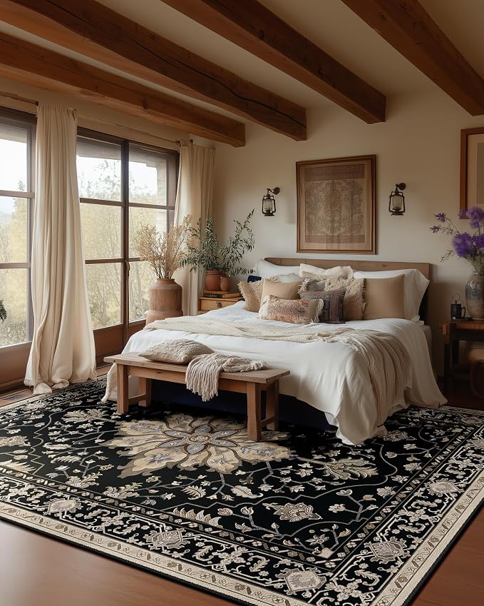 RELEANY Area Rugs 10'x14' Washable Non-Slip, Floral Vintage Distress Print - Image 2