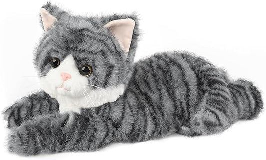 Gray Tabby Cat Stuffed Animals, Microwavable Stuffed Animal Adorable Fluffy Cat Plush for Warmth & Comfort, Heatable & Coolable Lavender Scent Cat Toys, Cute Soft Plushies Cat Gifts for Kids & Adults