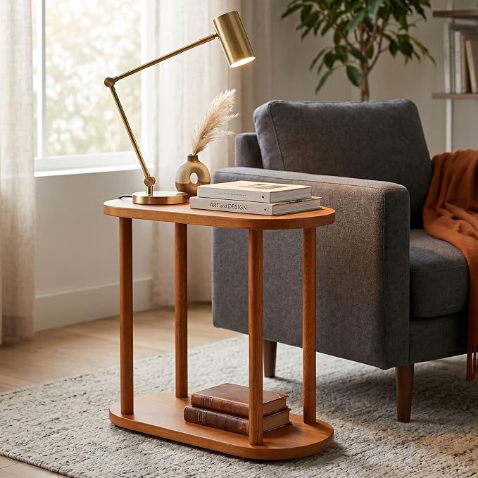 Oval Solid Wood Narrow Side Table, Slim End Table, Small Coffee Table - Image 4