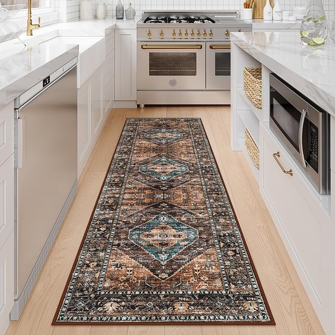 Lahome Hallway Runner Rug - 2x6 Washable Non-Slip Carpet Runner, Throw Untra-Thin Stain Resistant Kitchen Carpet, Vintage Medallion Print Non-Shedding Mat for Bedroom Entryway Bathroom