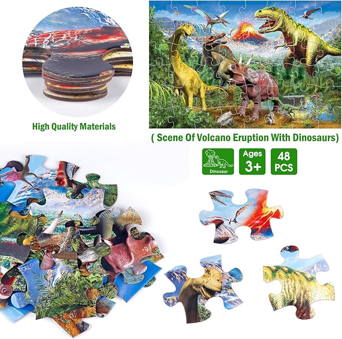 Jumbo Floor Puzzle for Kids,48 Piece Volcano Dinosaur Large Jigsaw Puzzles, Fun Educational Toy for Toddlers Ages 3-5,Preschool Learning Gift for Boy Girl Ages 4-8