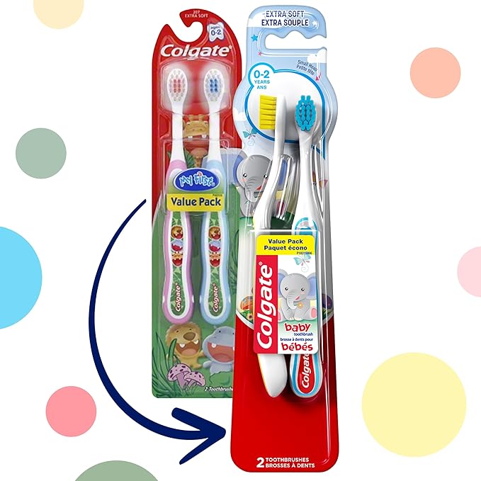 Colgate My First Baby and Toddler Toothbrush, Extra Soft Infant Training Toothbrush, Ages 0-2, 6 Count