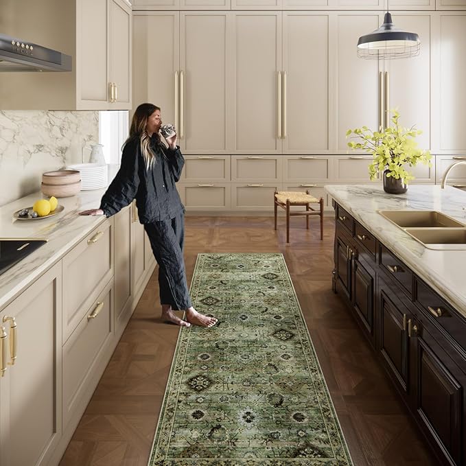 Washable Runners for Hallways Kitchen Rugs: 2'x10' Runner Rug Stain Resistant Non Slip Low Pile Soft Carpet Runners for Hallways Bedroom Kitchen Entryway Indoor Laundry Room Farmhouse