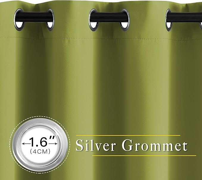 NICETOWN Bedroom Room Darkening Curtains and Drapes - Energy Smart Thermal Insulated Solid Grommet Room Darkening Draperies for Living Room (2 Panels, 66 inches x 72 inches, Fresh Green)