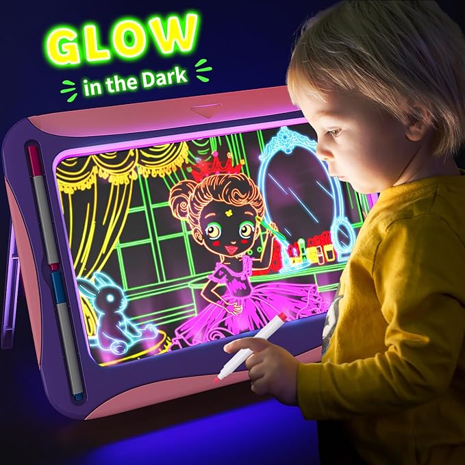 Magic LED Drawing Board for Kids, Girls Toys Age 6-8, Light Up Tracing Pad with 9 Double-Sided Cards, 6 Washable Markers, Arts & Crafts Kits Learning Toy Glow Up Doodle Board Christmas Birthday Gifts