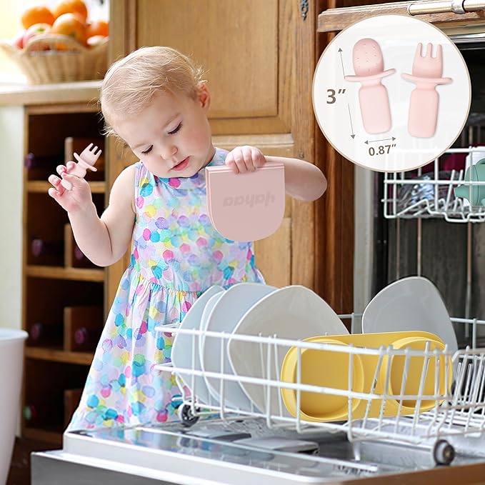 Silicone Foldable Novelty Dinner Plates,Baby Plates Travel Essential with Forks and Spoons,Microwave & Dishwasher Safe,Aqua