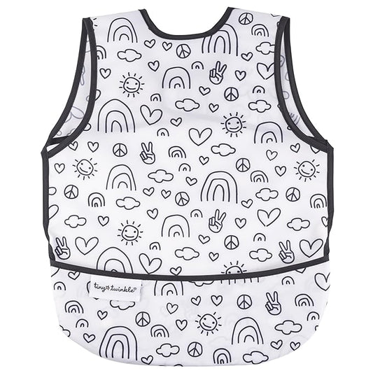 Tiny Twinkle Mess Proof Baby Bib - Waterproof & Lightweight Baby-Led Weaning Apron | 100% Recycled Polyester, Easy Clean & Machine Washable (Peace, Small 6-24 Months)