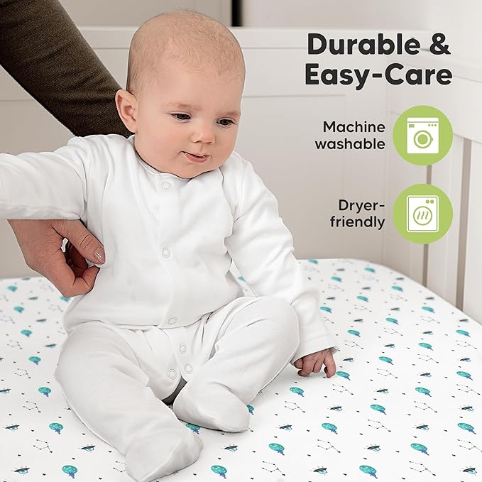 KeaBabies 2-Pack Organic Crib Sheets for Boys, Girls - 52x28 Fitted Crib Mattress Sheet Neutral, Breathable Jersey Cotton Cover for Baby Bed, Toddler Mattress, Soft & Cute Prints (Space Quest)