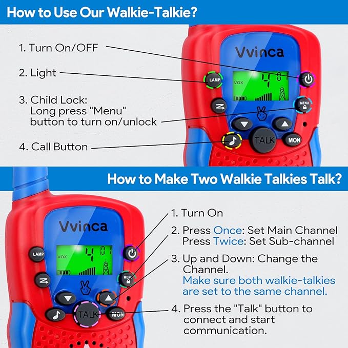 Vvinca Walkie Talkies for Kids Rechargeable, Spider Toys for Ages 3 4 5 6 7 8 9 10 Boys Girls Christmas Birthday Gifts for 3-12 Year Old, 2 Way Radio 22 CH VOX Long Range Walkie Talkie with Flashlight