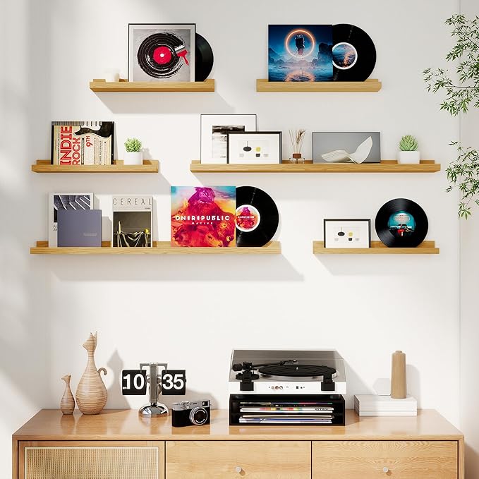 Axeman Picture Ledge Shelf, Floating Shelves for Wall Decor Storage Set of 6, 24 inch Floating Wall Mounted Shelves, Wall Shelves with Lip for Living Room, Bedroom, Nursery, Bathroom, Kitchen, Oak