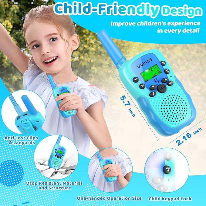 Vvinca Toys for Ages 5-7 Boys Girls, Rechargeable Walkie Talkies for Kids Long Range 22 CH 2 Way Kids Walkie Talkie with Flashlight for Camping Hiking Indoor Outdoor 3 4 5 6-12 Birthday