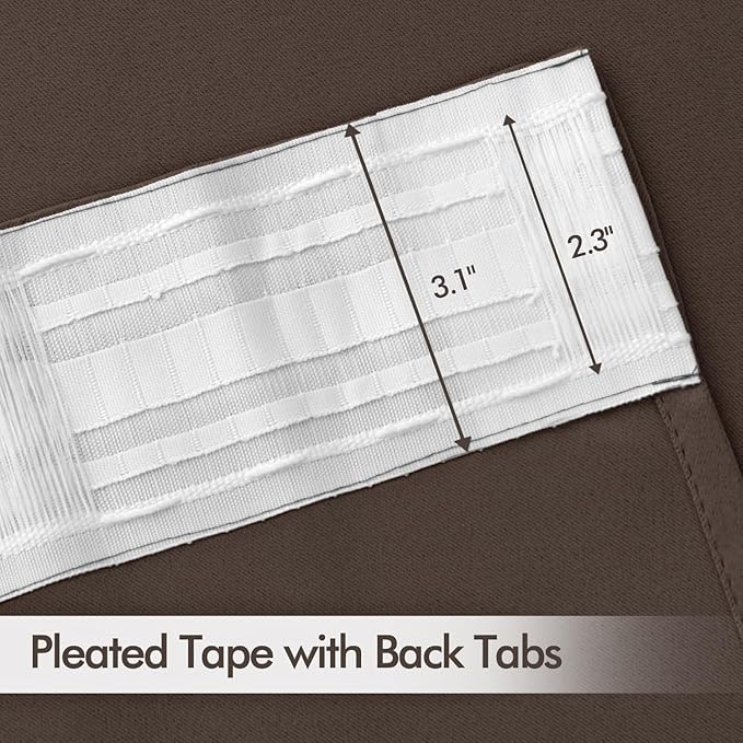 MIULEE Chocolate Brown Back Tab Blackout Curtains 108 Inch Long 2 Panels Set for Bedroom, Rod Pocket/Pinch Pleat Extra Long Thermal Insulated Living Room Darkening Pleated Light Blocking Drapes