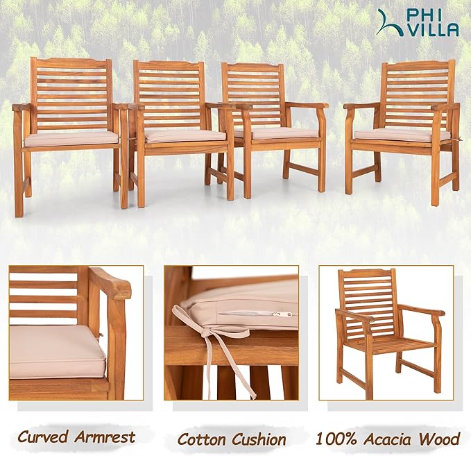 PHI VILLA 7 PCS Acacia Wood Outdoor Dining Set - Image 5