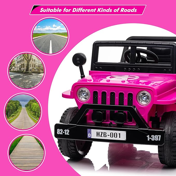 Ride on Truck Car, 12V Electric Ride on Car with Remote Control, MP3, LED Lights, Suspension System, Double Doors, Safety Belt, Ride-on Toy for Kids Aged 3-8 Years