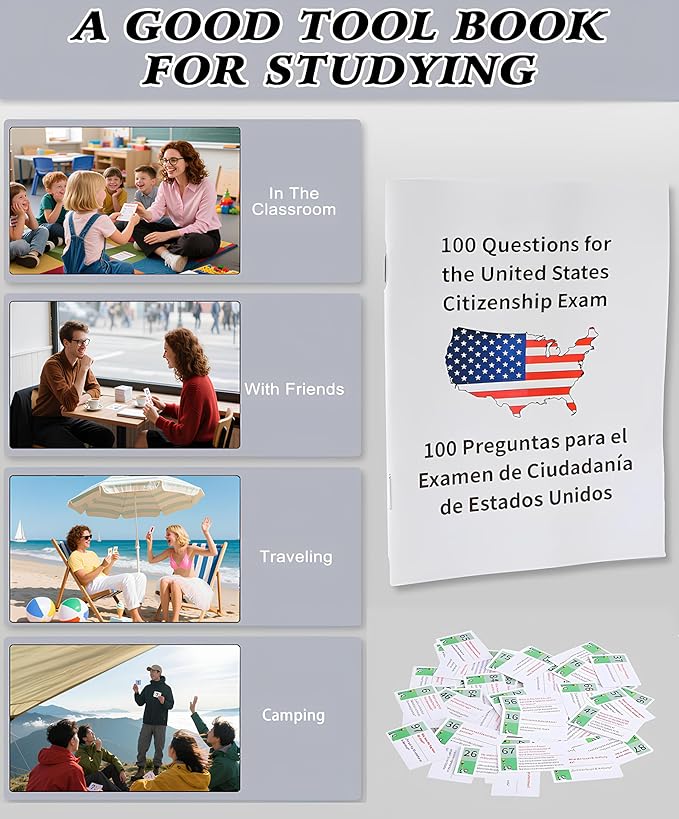 U.S Civics Test Flash Cards Combo Set,2025 US Citizenship Test Flash Cards & Study Guide Combo, Bilingual English/Spanish Naturalization Prep Kit with 100+ Civics Questions