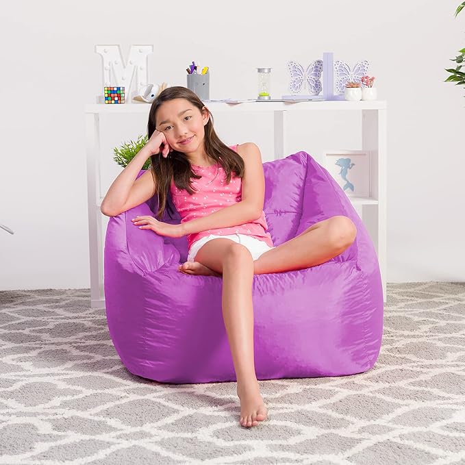 Posh Creations Structured Comfy Seat for Playrooms and Bedrooms, Large Bean Bag Chair, Coronado Chair, Purple