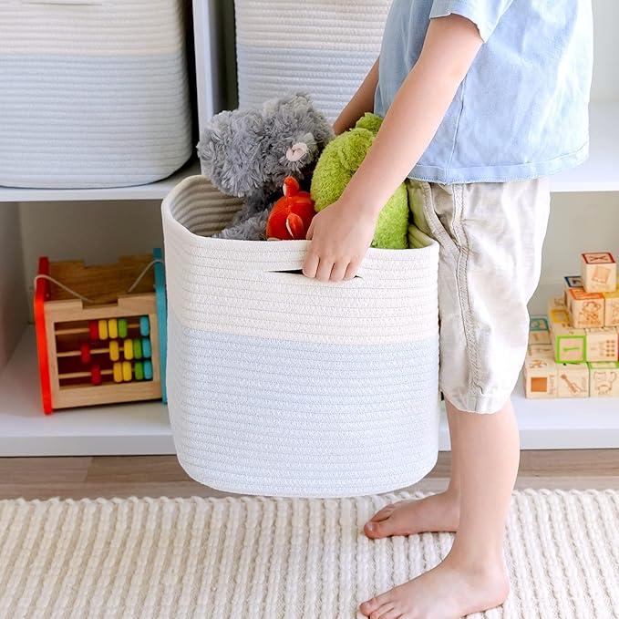 NaturalCozy 13 Inch Cube Storage Bins Cotton Rope Woven Baskets for Organizing 3-Pack | 13 x 13 Storage Cubes | Fabric Square Storage Baskets for Shelves Organizer, Kids Toy Bins, Closet Baby Nursery